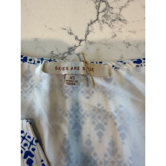 Skies are Blue Blue White Green Print Split Neck Sundress Size XS - Picture 7 of 8